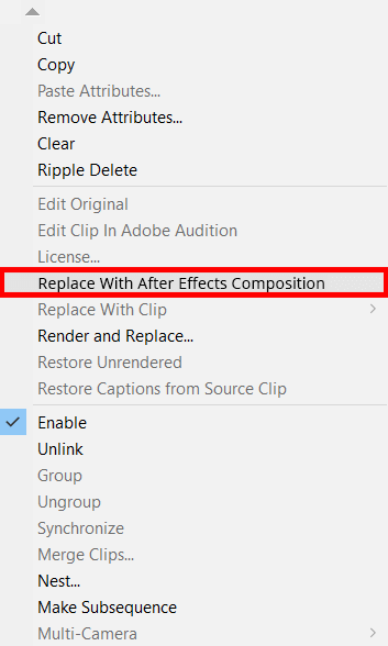 transfer your clip to after effects