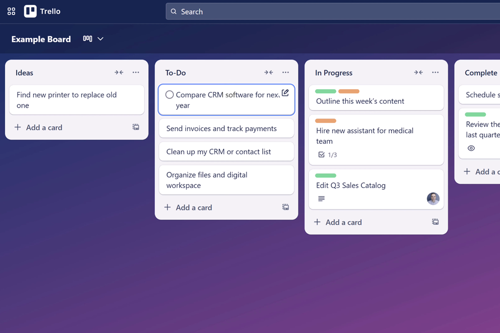 trello college assignment tracker