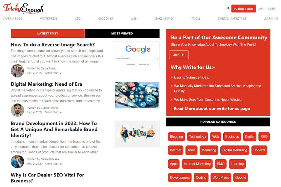 tricky enough technology blog interface