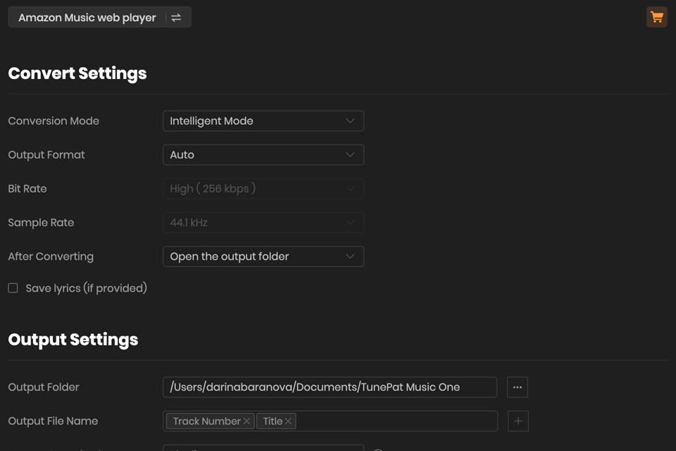 tunepat amazon music converter customizing output parameters