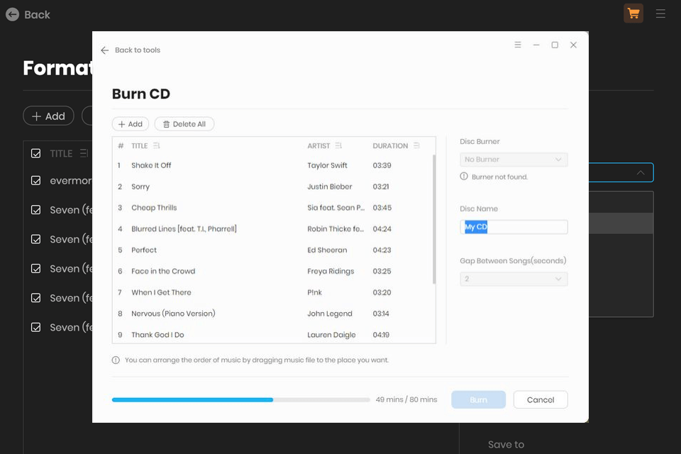 tunepat spotify converter burning cd
