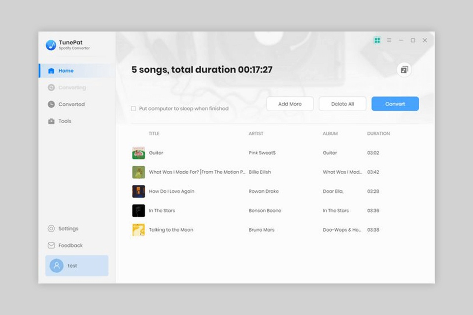 tunepat spotify converter interface