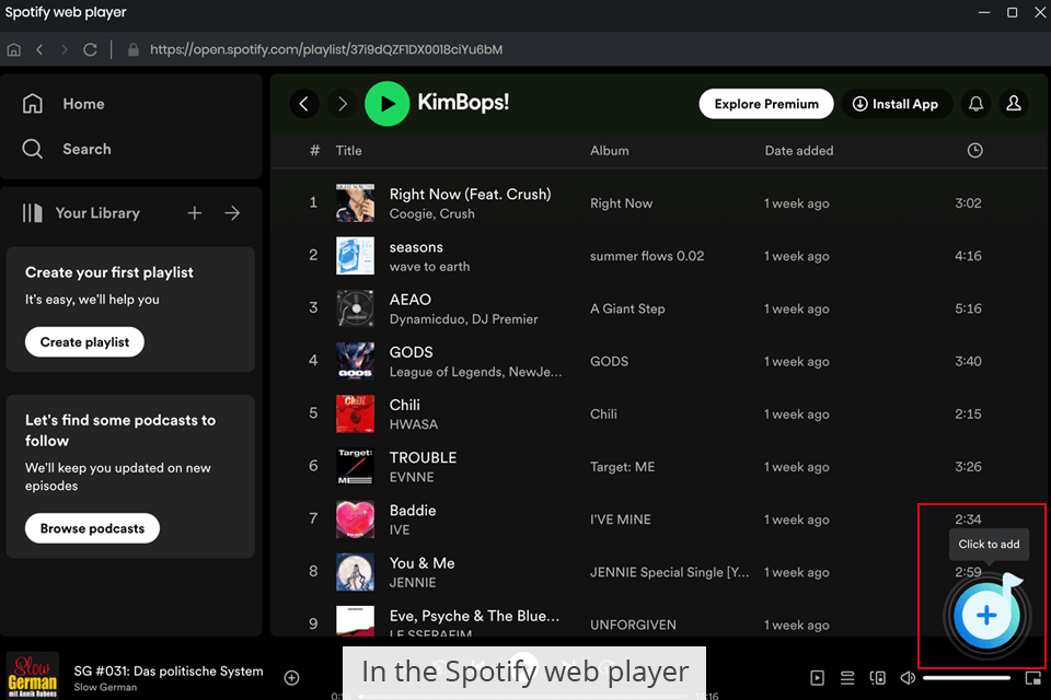 tunepat spotify converter selecting music to convert in the web player