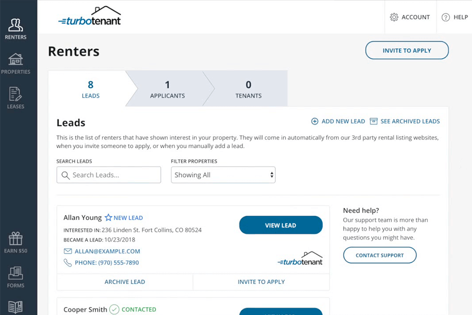 turbotenant property management software interface