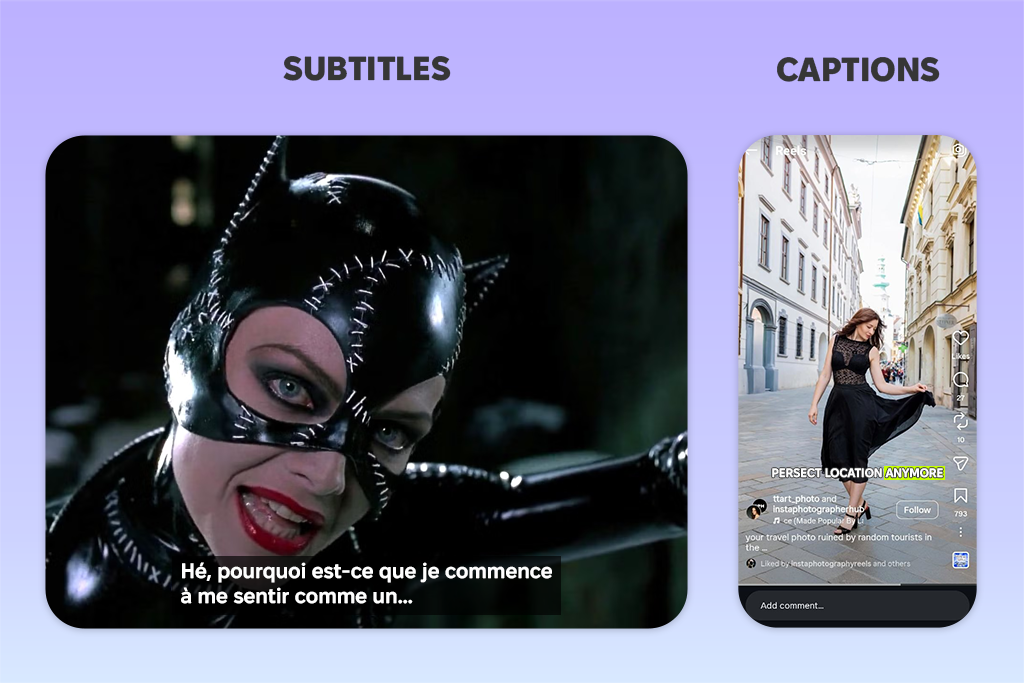 types of captions vs subtitiles