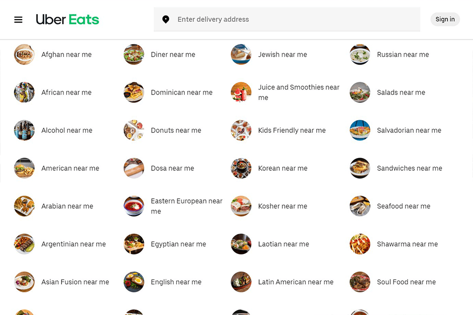 uber eats restaurant finder app interface
