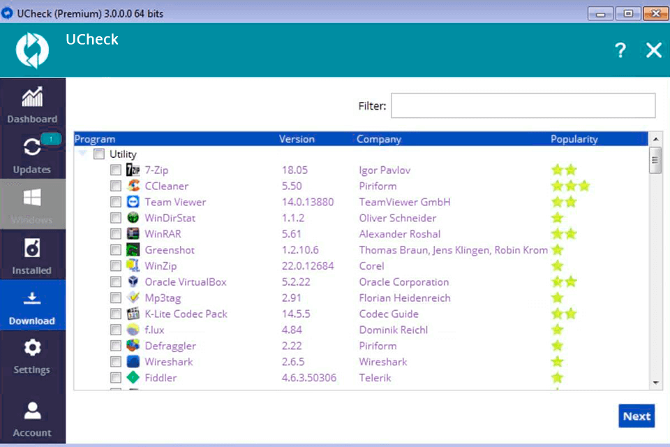 ucheck software updater interface