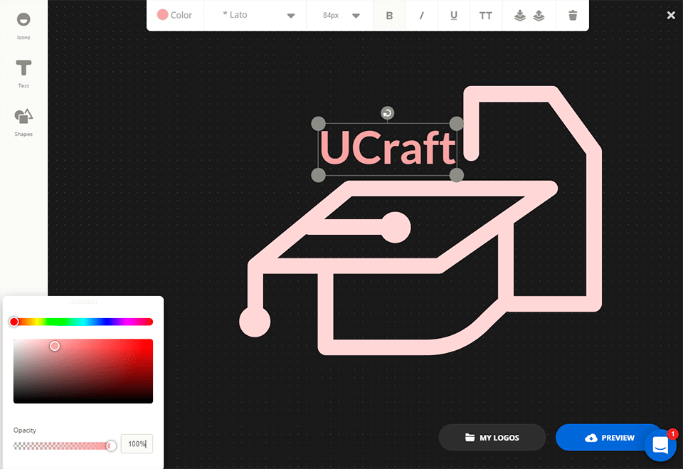 ucraft en iyi ücretsiz logo yapımcısı arayüzü