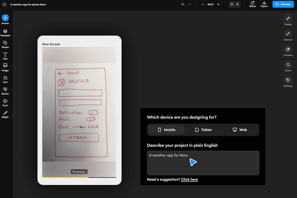 uizard ai tool for designers interface