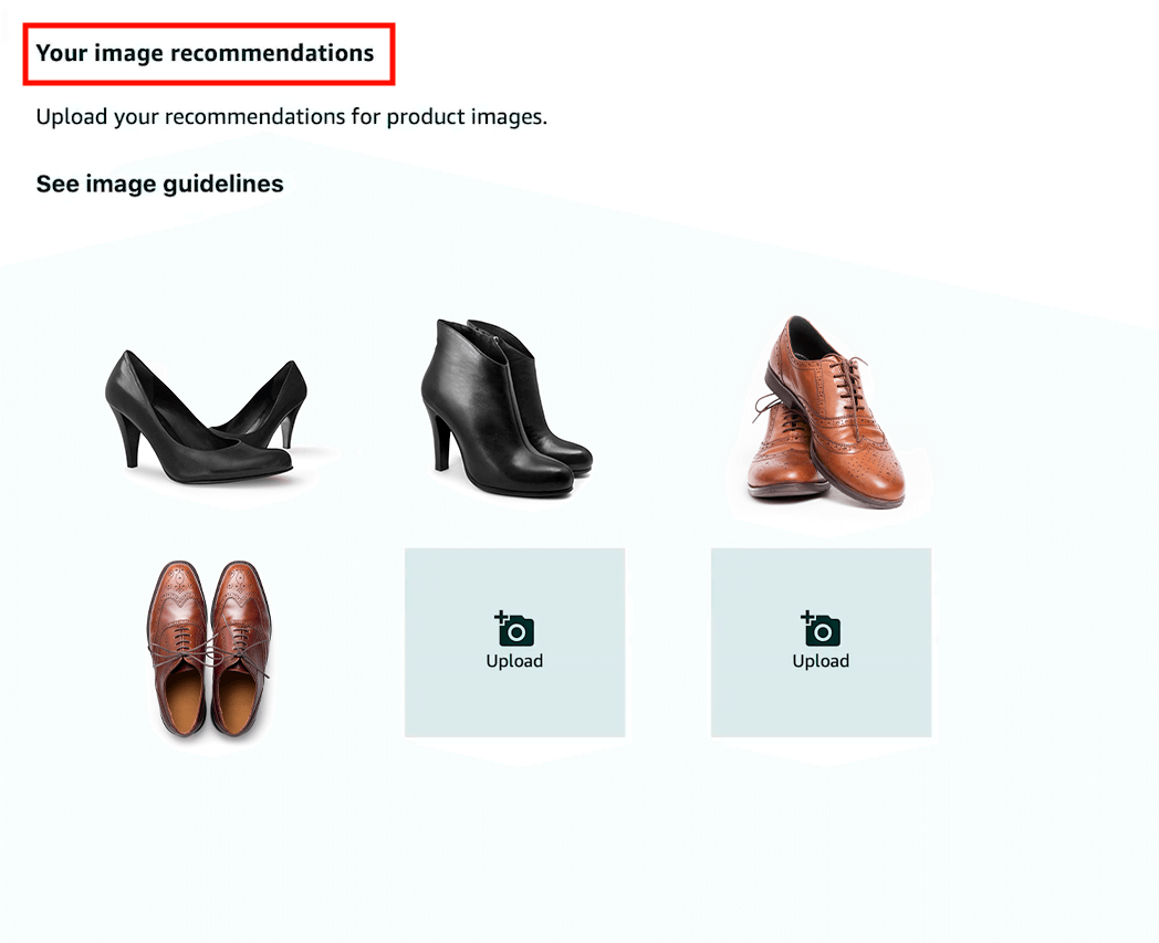 under your image recommendations to upload product photos for amazon