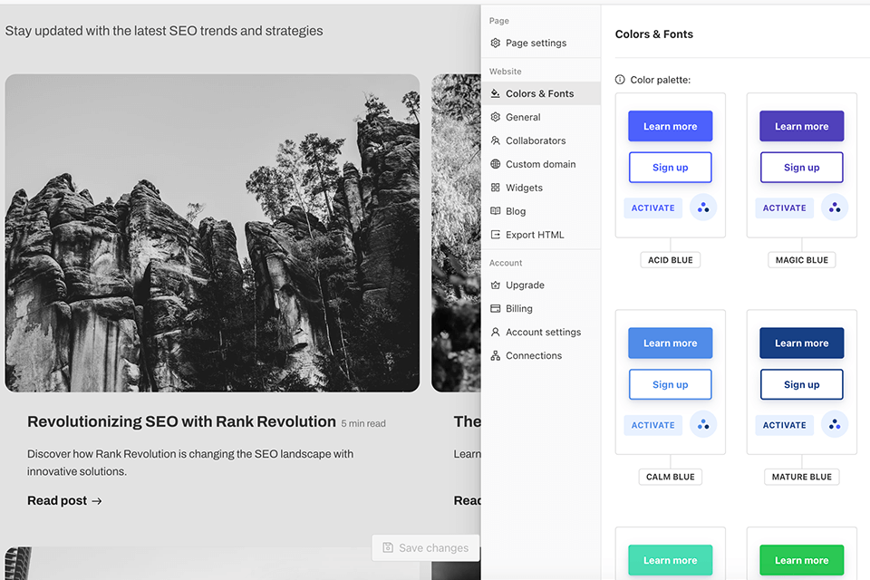 unicorn platform website settings