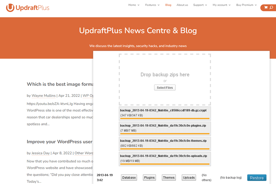 updraftplus wordpress plugin for blogs interface