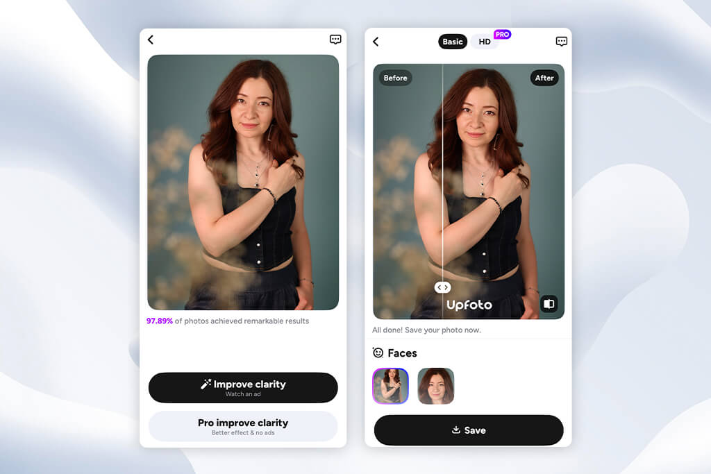 upfoto app to enhance photo quality