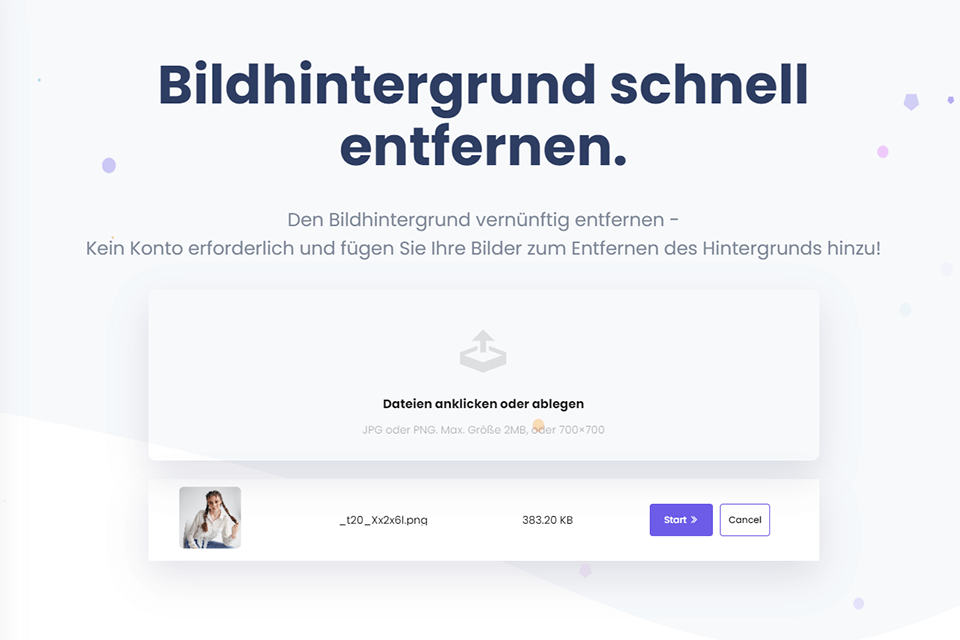 Bilder hochladen in bg Radiergummi Hintergrund entfernen