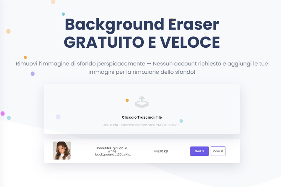 carica le immagini nella rimozione dello sfondo di bg eraser