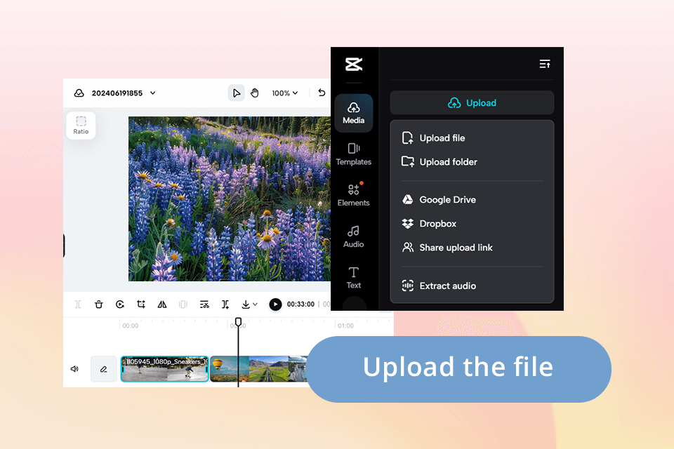 upload the file to capcut video pitch changer online