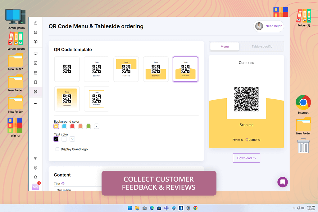 upmenu dynamic qr code generator interface