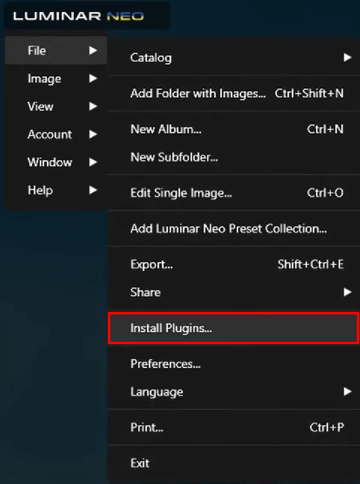 luminar neo install plugins