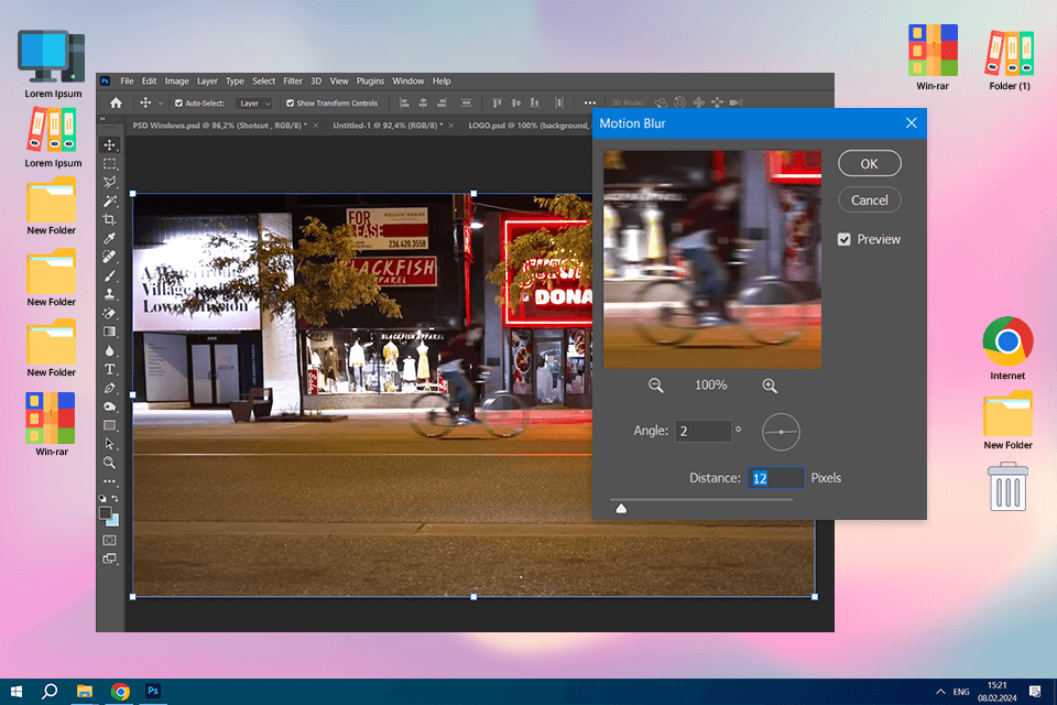 use photoshop’s motion blur filter