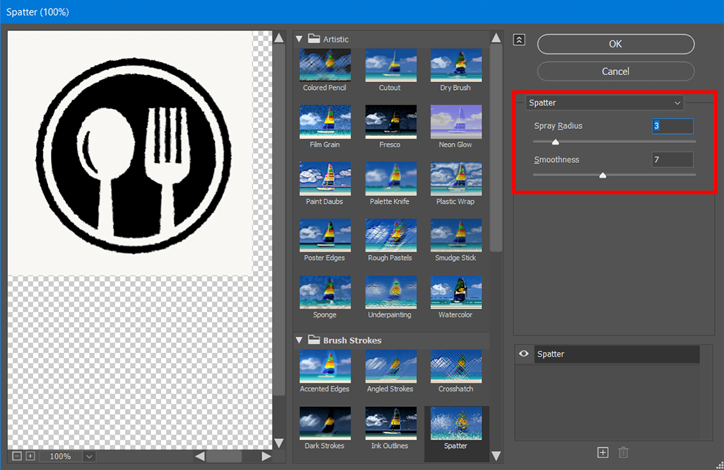 use spatter filter to make embossed effect in photoshop