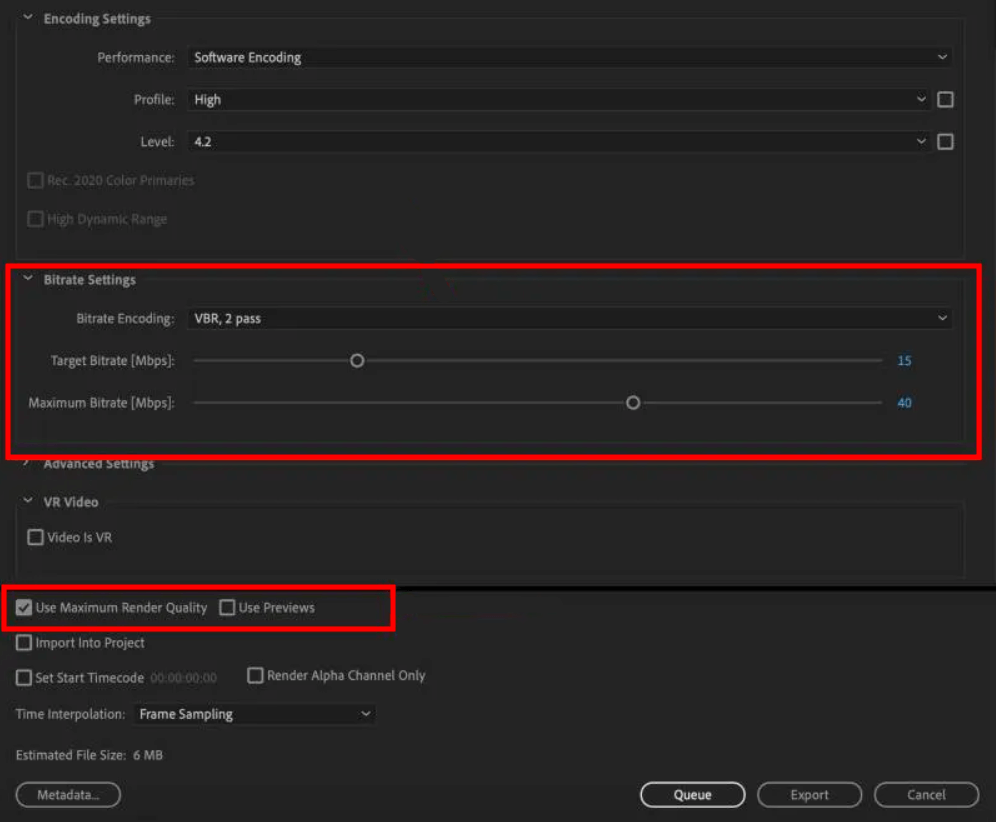 Encoding settings