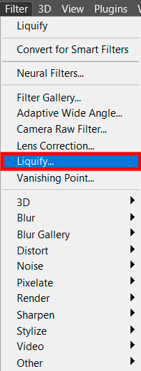 باستخدام Liquify في الفوتوشوب ، اختر مرشح التسييل