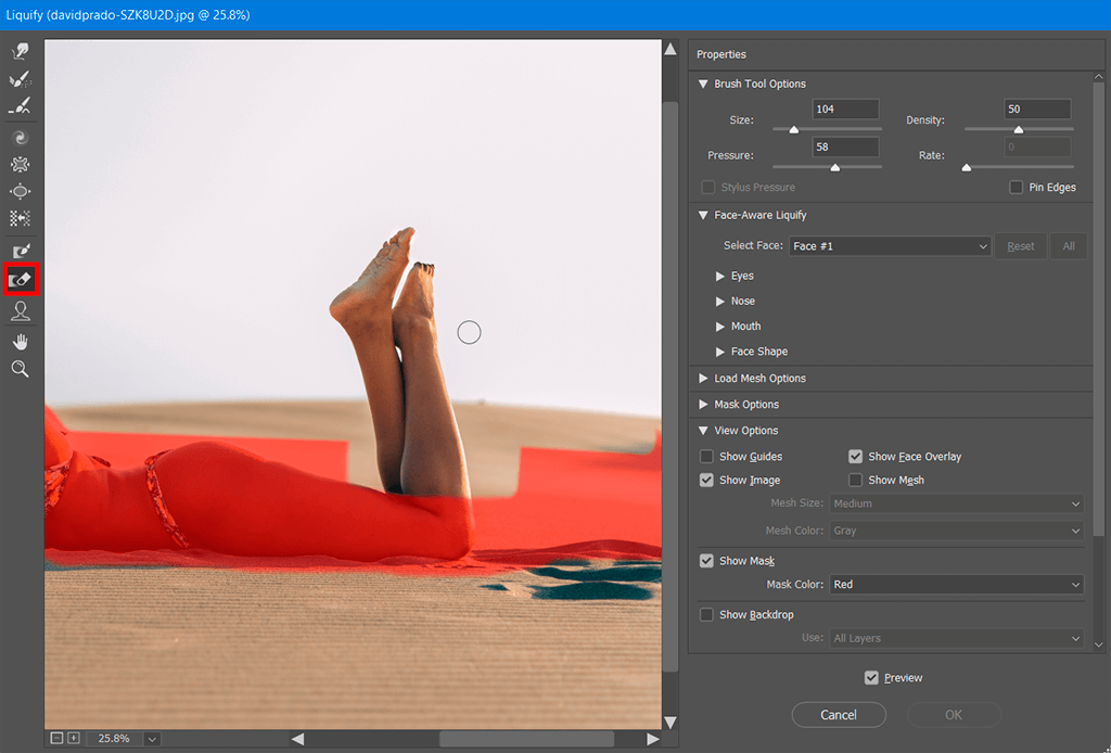 باستخدام Liquify في Photoshop حدد قناع الذوبان