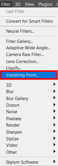 vanishing point in photoshop filter choosing