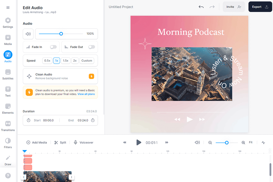 veed online video editor adding audio