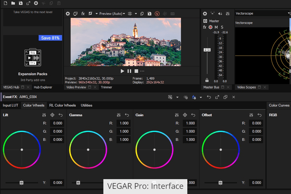 vegas pro interface