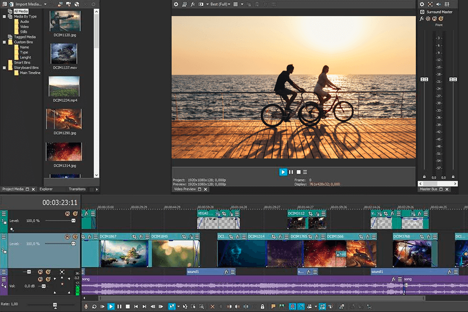 vegas pro non-linear video editor interface