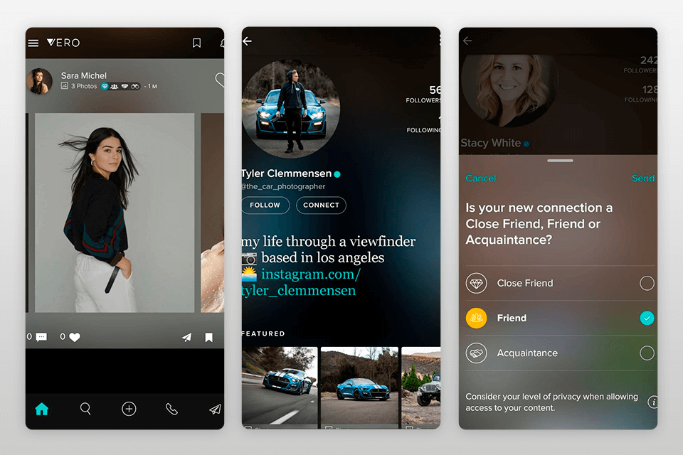 vero social media for photographers interface