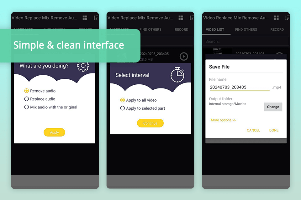video replace mix remove audio app interface