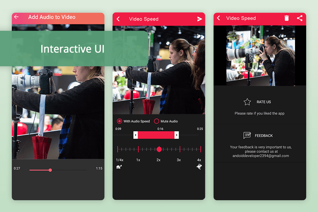 video speed fast slow motion app interface