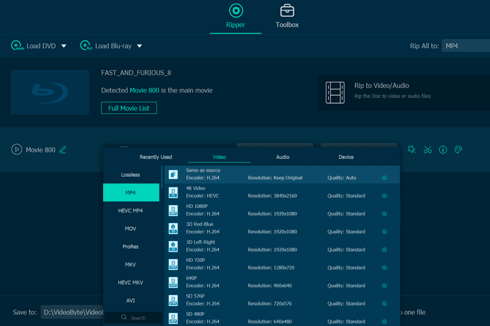 videobyte bd dvd ripper blu ray ripper interface