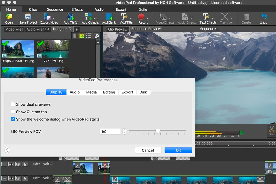 videopad video editing software for mac interface