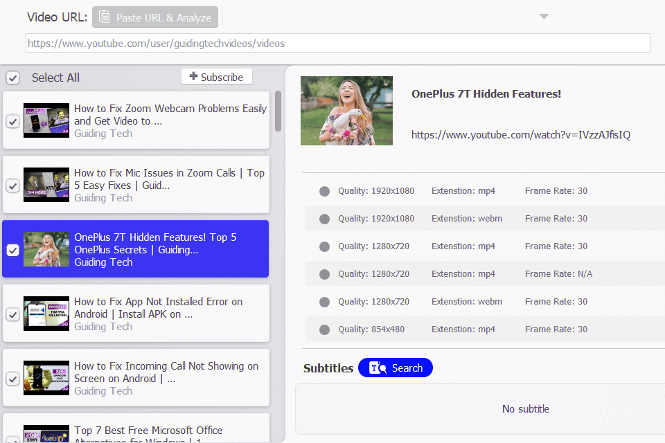 videoproc youtube to webm converter interface
