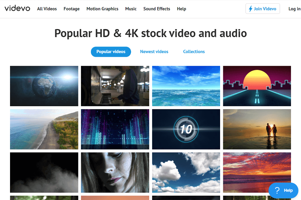 videvo stock video site interface