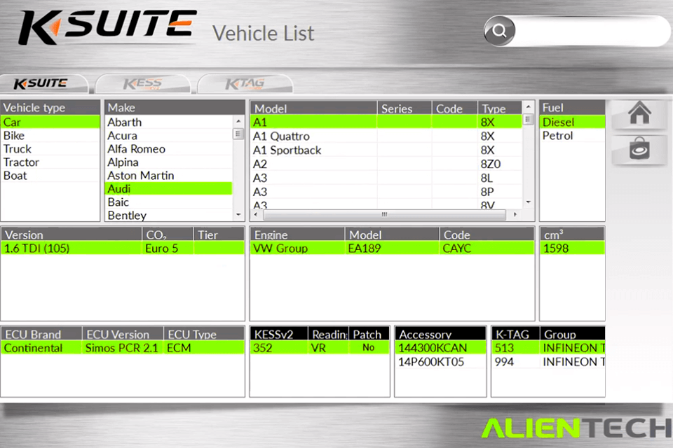 viezu k-suite car tuning software interface