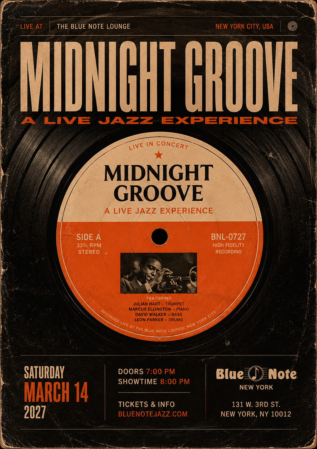 vinyl jazz concert flyer idea