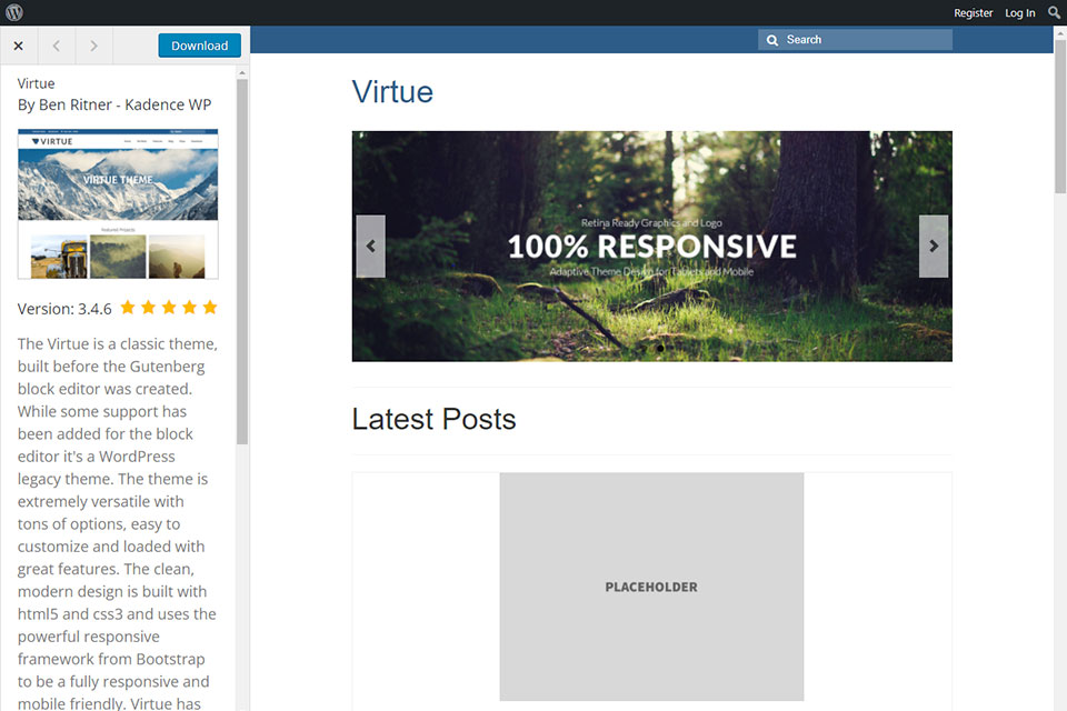 virtue free wordpress theme for portfolios