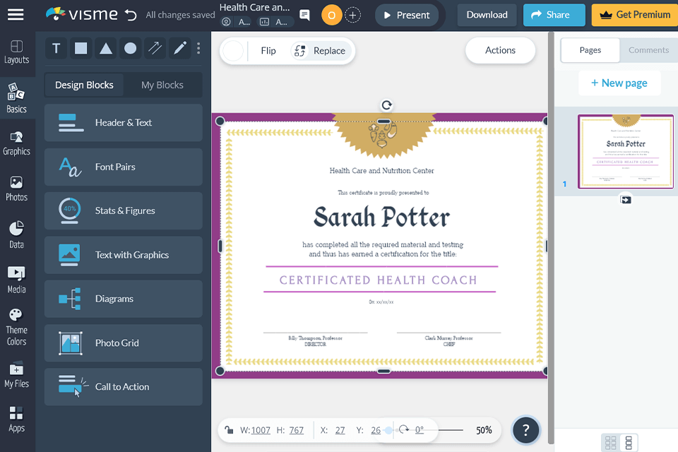 visme free certificate maker