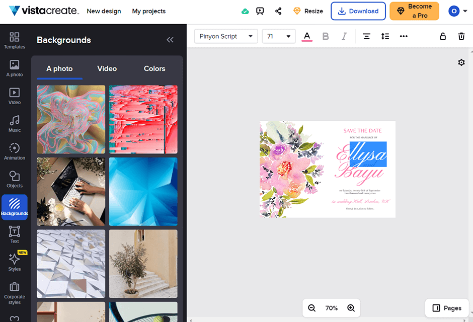vistacreate postcard design software interface