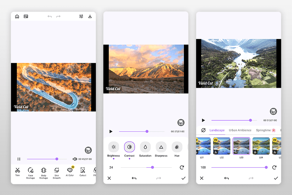 vivid cut free video editing app interface