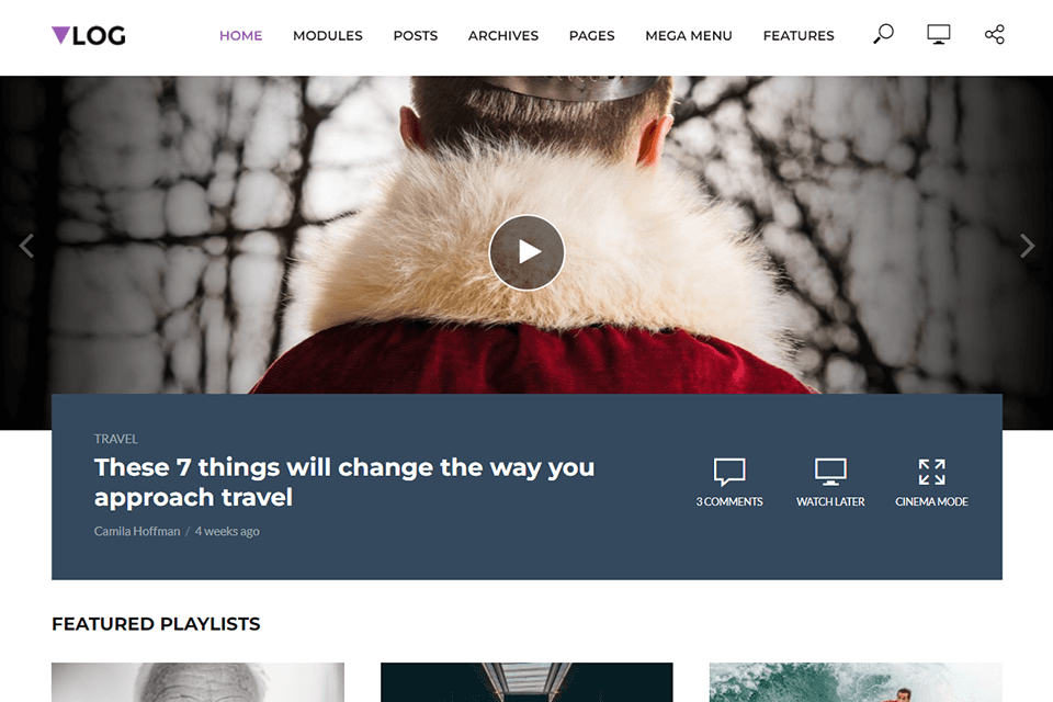 vlog wordpress video theme interface