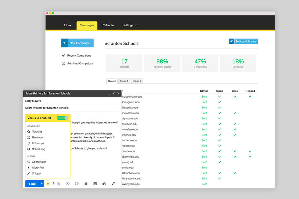 vocus io lead generation tool interface