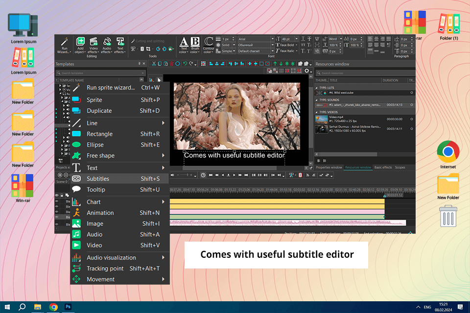 vsdc editor work with text
