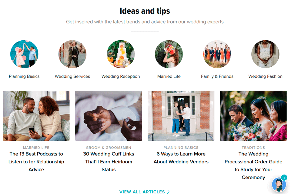 weddingwire blog interface