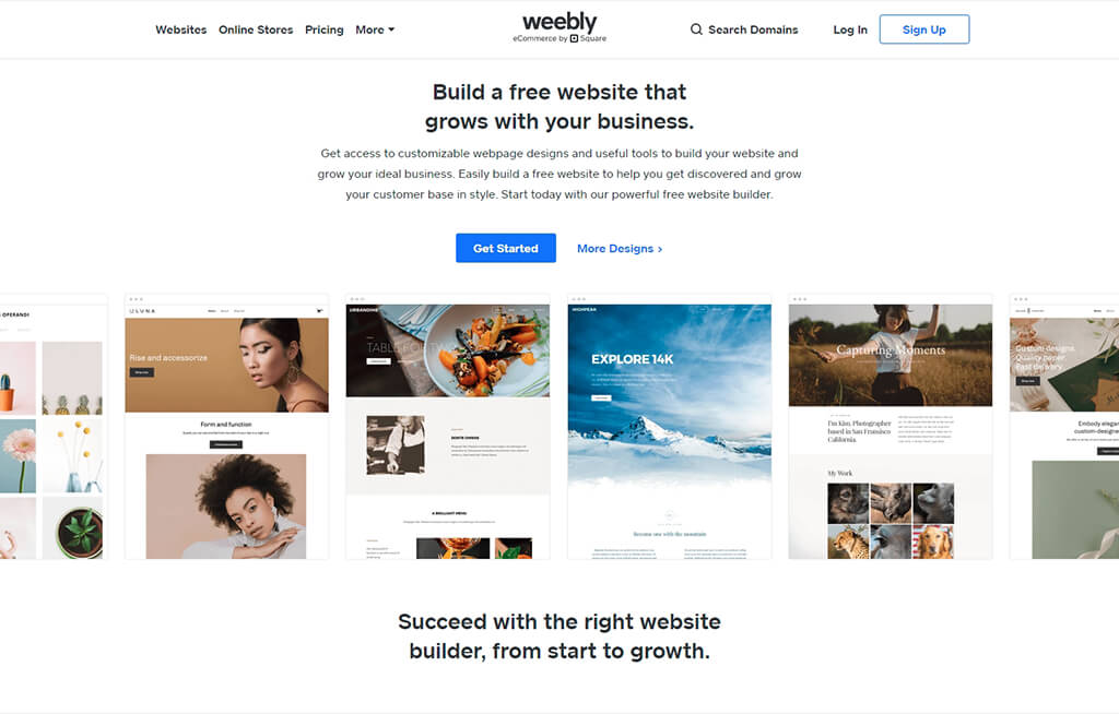 واجهة منشئ موقع ويب المحفظة Weebly