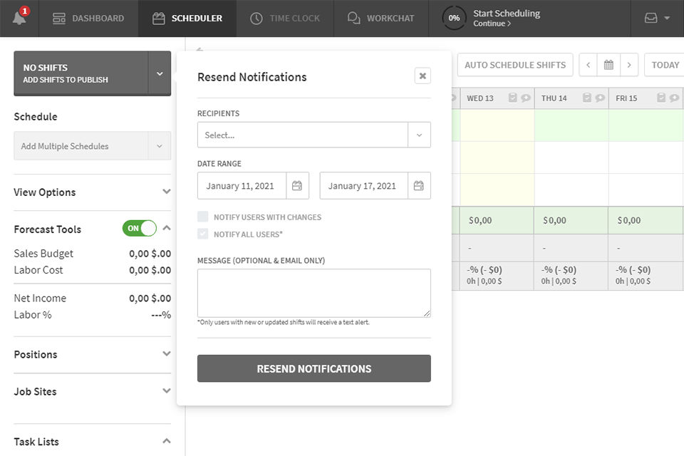 when i work restaurant schedule software interface